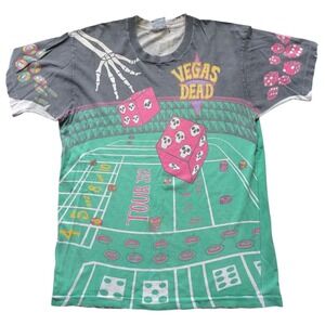 Liquid Blue Vegas Dead Tour 92 All Over Print Skeleton Gambling T Shirt Large